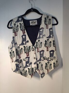 At Last Cream Western Cactus & Boot Print Vest #382